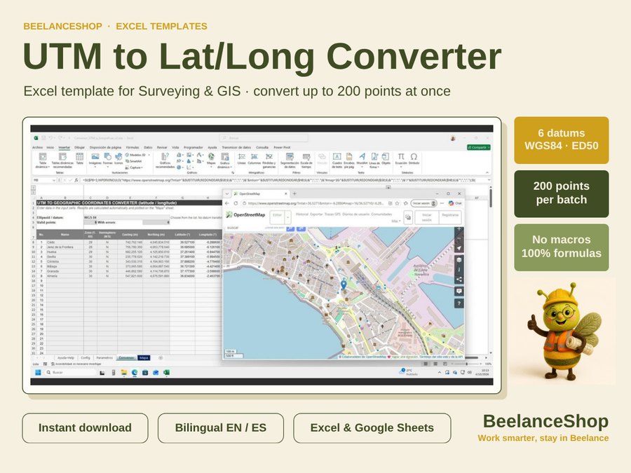 UTM to latitude longitude converter Excel template with map link
